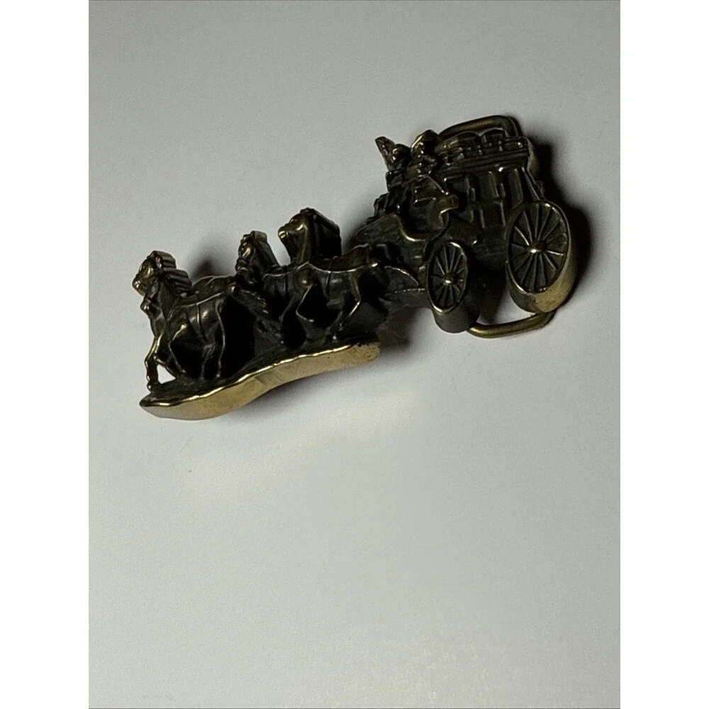 Vintage Baron's Brass Belt Buckle w/ Stagecoach & Horses 1979 3.75 Inches